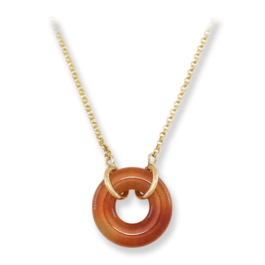 Red Jadeite Jade Circle 14K Yellow Gold Necklace | UPC #406582