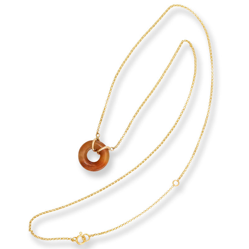 Red Jadeite Jade Circle 14K Yellow Gold Necklace | UPC #406582