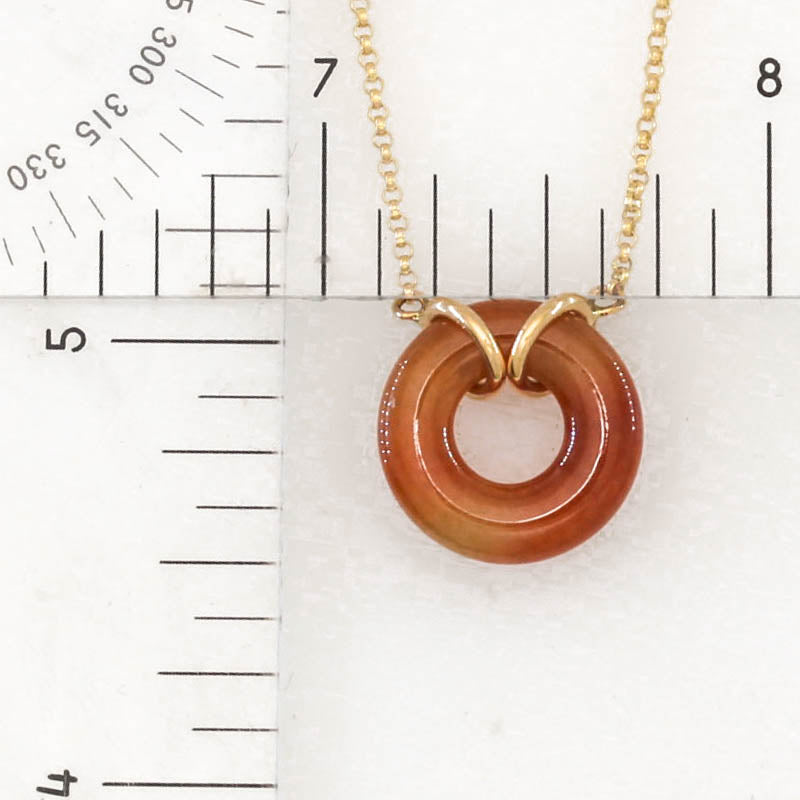 Red Jadeite Jade Circle 14K Yellow Gold Necklace | UPC #406582