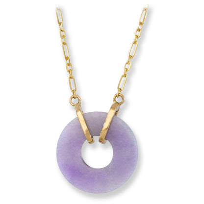 Lavender Jadeite Jade Flat Circle Necklace on 14K Yellow Gold Chain | UPC # 400085