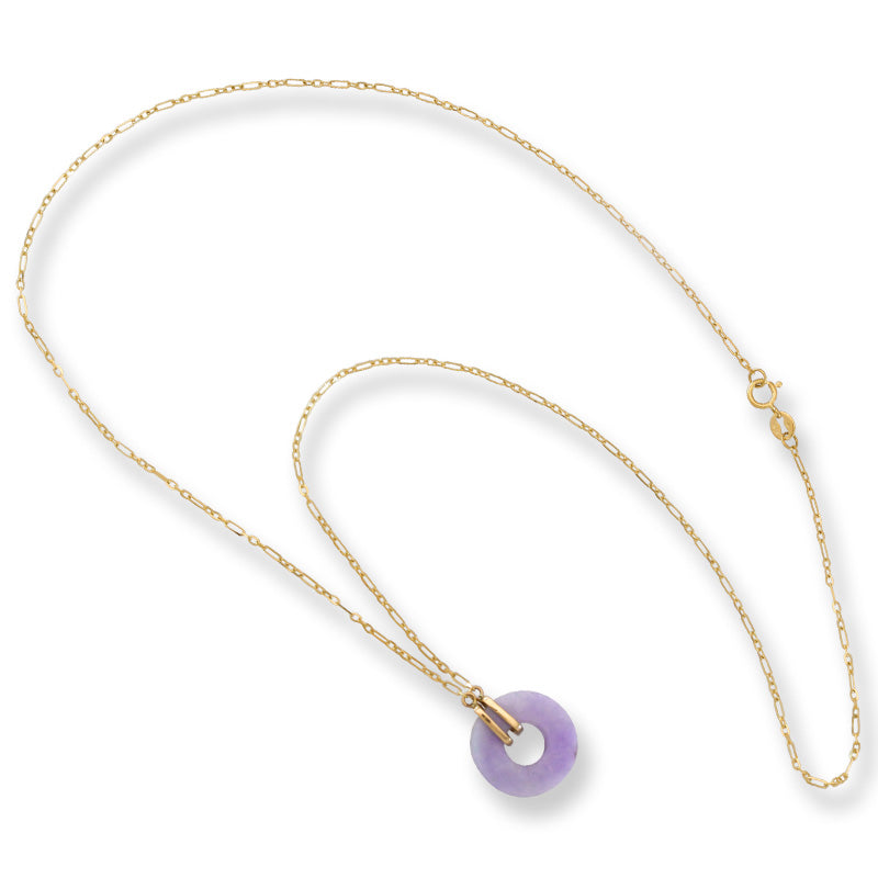 Lavender Jadeite Jade Flat Circle Necklace on 14K Yellow Gold Chain | UPC # 400085