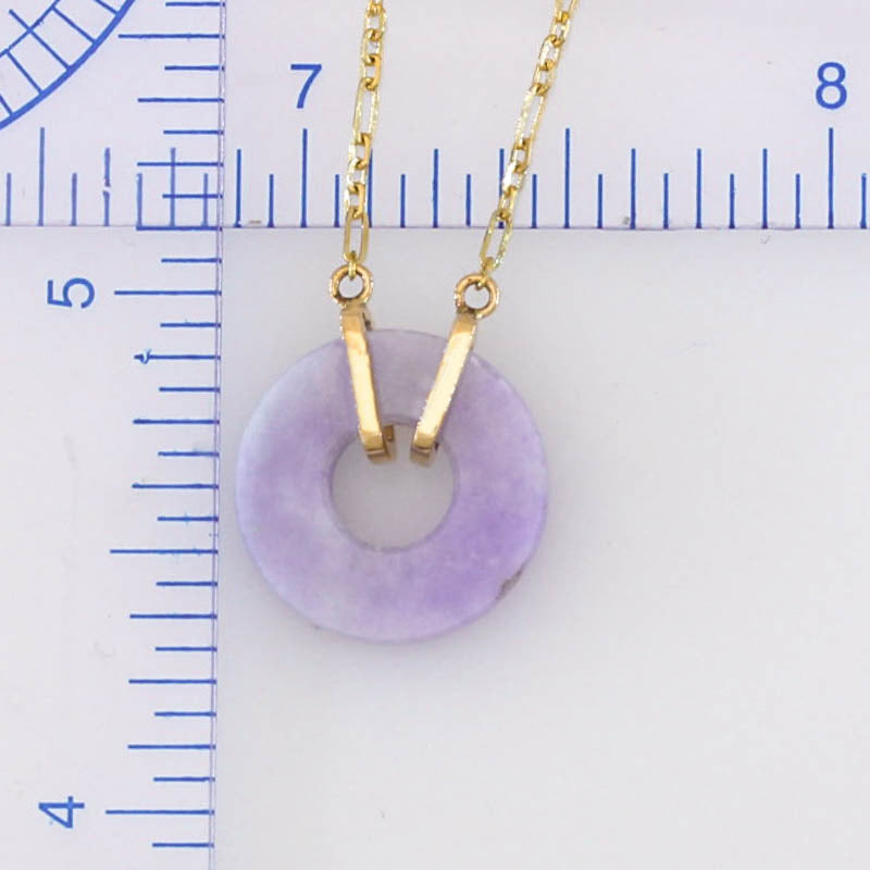 Lavender Jadeite Jade Flat Circle Necklace on 14K Yellow Gold Chain | UPC # 400085