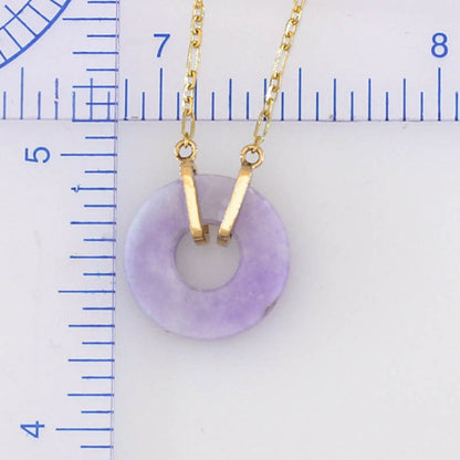 Lavender Jadeite Jade Flat Circle Necklace on 14K Yellow Gold Chain | UPC # 400085