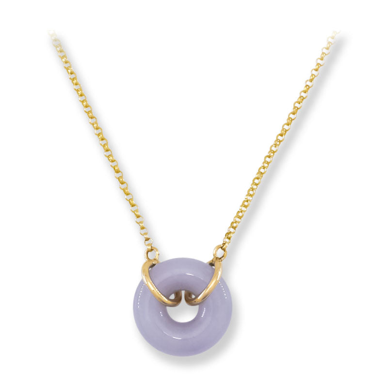 Lavender Jadeite Jade Circle 14K Yellow Gold Necklace | UPC #406605