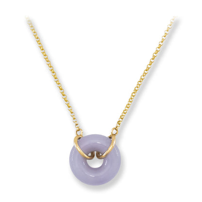 Lavender Jadeite Jade Circle 14K Yellow Gold Necklace | UPC #406605
