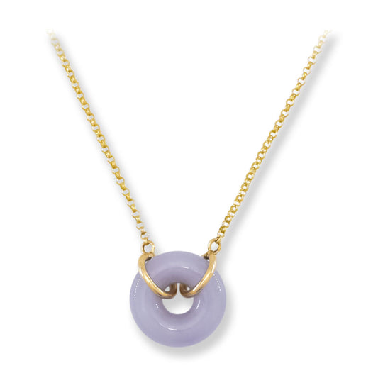 Lavender Jadeite Jade Circle 14K Yellow Gold Necklace | UPC #406605
