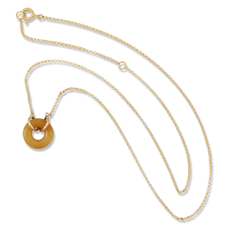 14K YELLOW GOLD YELLOW JADEITE JADE CIRCLE NECKLACE UPC #379954