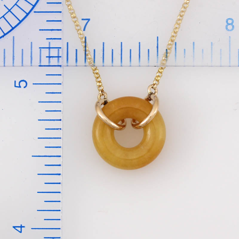 14K YELLOW GOLD YELLOW JADEITE JADE CIRCLE NECKLACE UPC #379954