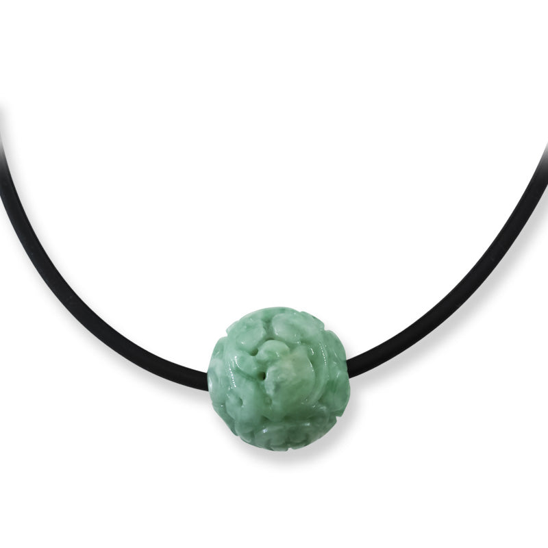 Green Jadeite Jade Carved Bead Necklace | UPC #408319