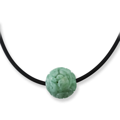 Green Jadeite Jade Carved Bead Necklace | UPC #408319