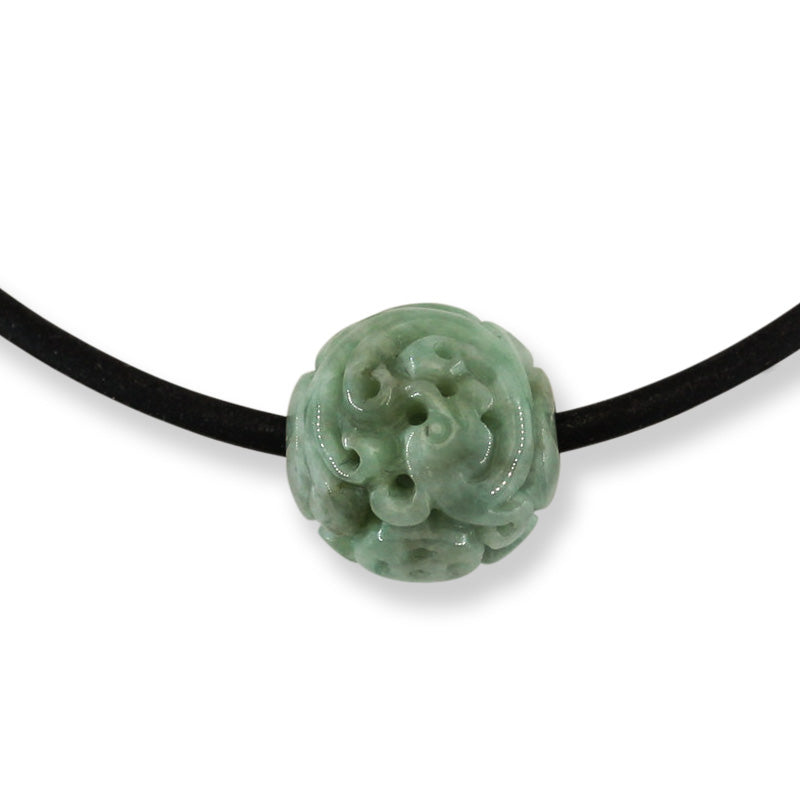 Green Jadeite Jade Carved Bead Necklace | UPC #404281
