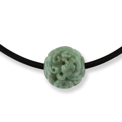 Green Jadeite Jade Carved Bead Necklace | UPC #404281