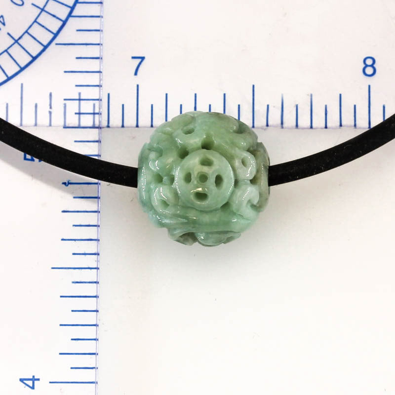 Green Jadeite Jade Carved Bead Necklace | UPC #404281