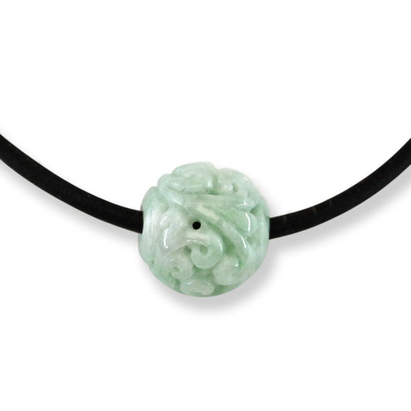 Green Jadeite Jade Carved Bead Necklace | UPC #367265