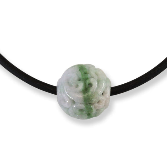 Green Jadeite Jade Carved Bead Necklace | UPC #374164