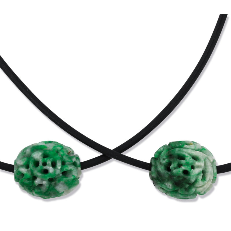 Green Jadeite Jade Carved Bead Necklace | UPC #381513