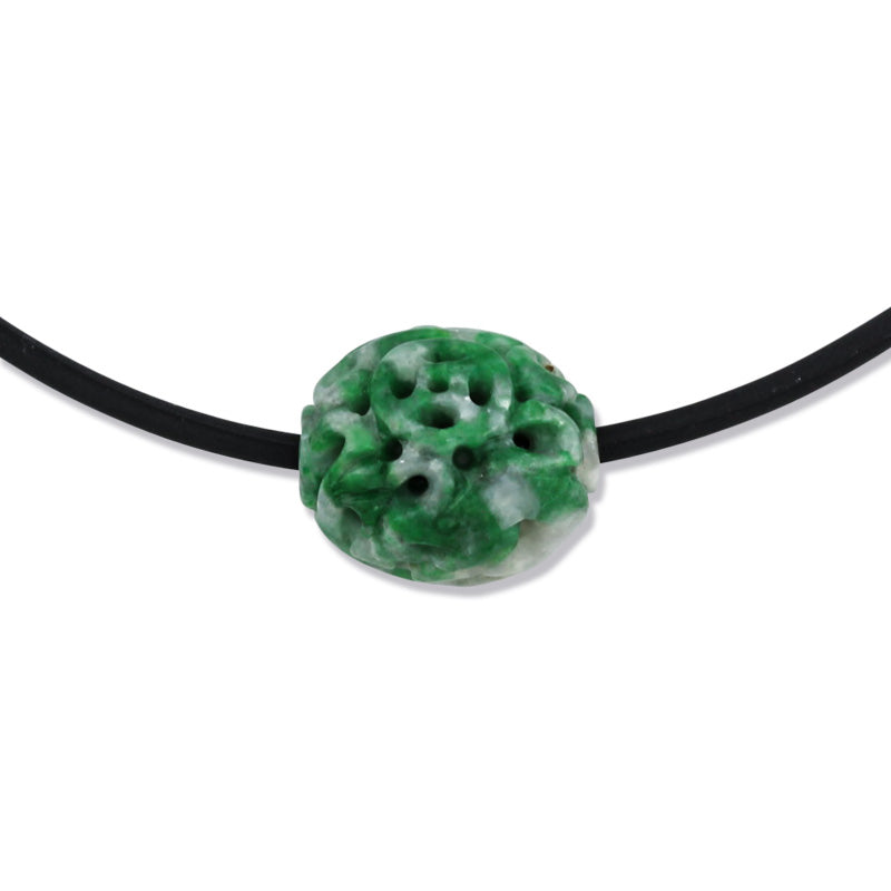 Green Jadeite Jade Carved Bead Necklace | UPC #381513