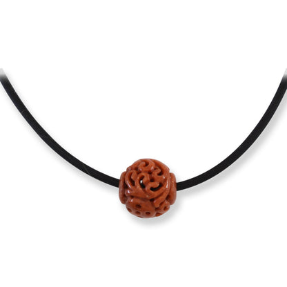 Red Jadeite Jade Carved Bead Necklace | UPC #374003