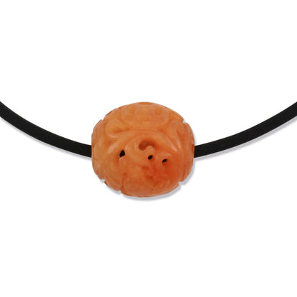 Red Jadeite Jade Carved Bead Necklace | UPC #381490