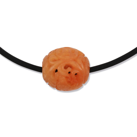 Red Jadeite Jade Carved Bead Necklace | UPC #381490