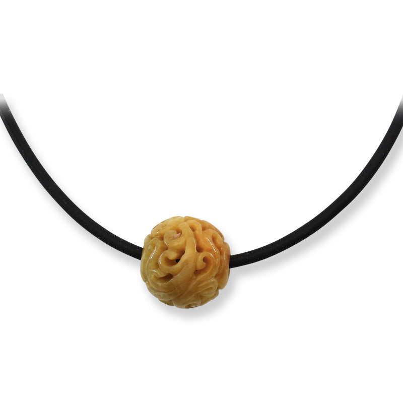 Yellow Jadeite Jade Carved Bead Necklace | UPC #374065
