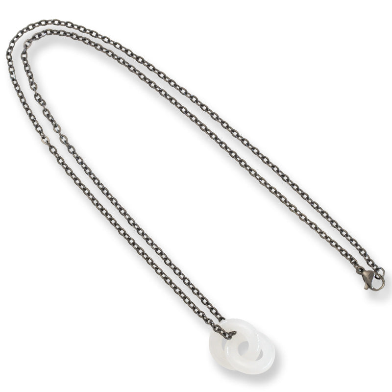 Ice Jade Interlocking Double Ring Necklace on 20" Steel Chain | UPC #392779