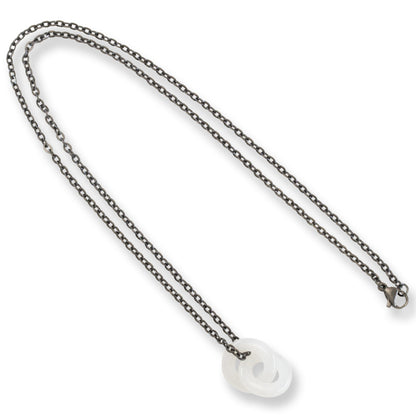 Ice Jade Interlocking Double Ring Necklace on 20" Steel Chain | UPC #392779