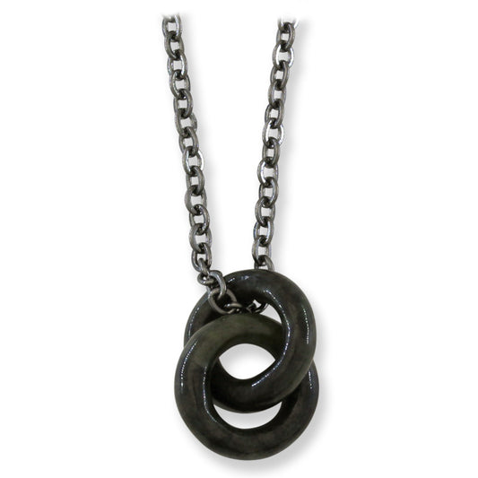 Grey Jadeite Jade Interlocking Double Ring Necklace on 20" Steel Chain | UPC #398764