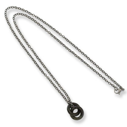 Grey Jadeite Jade Interlocking Double Ring Necklace on 20" Steel Chain | UPC #398764