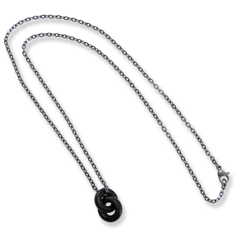 Grey Jadeite Jade Necklace Interlocking Double Ring | Interlocking Circle Necklace | UPC #392748