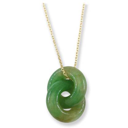 Green Jadeite Jade Double Interlocking Rings in 14K Yellow Gold Chain | UPC #398818