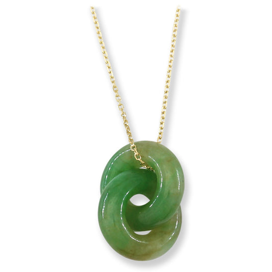 Green Jadeite Jade Double Interlocking Rings in 14K Yellow Gold Chain | UPC #398818