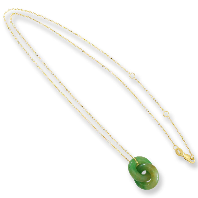 Green Jadeite Jade Double Interlocking Rings in 14K Yellow Gold Chain | UPC #398818
