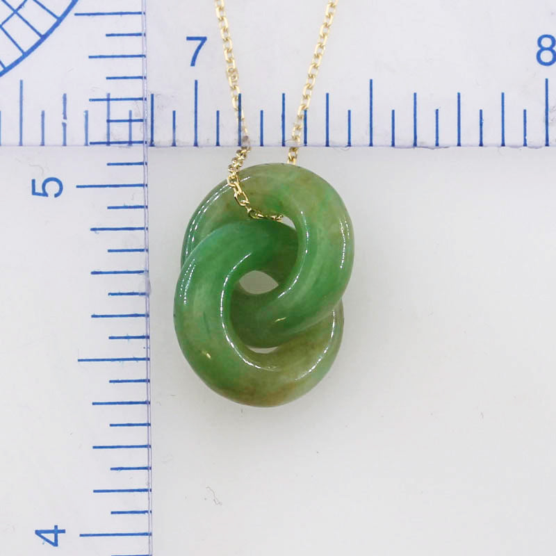 Green Jadeite Jade Double Interlocking Rings in 14K Yellow Gold Chain | UPC #398818