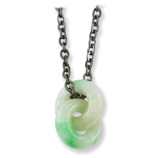 Green Jadeite Jade Interlocking Double Ring Necklace on 20" Steel Chain | UPC #398771