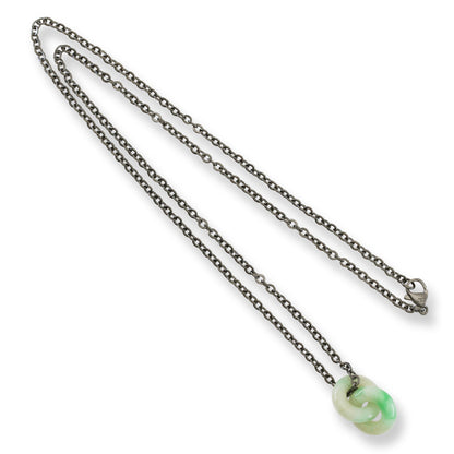 Green Jadeite Jade Interlocking Double Ring Necklace on 20" Steel Chain | UPC #398771