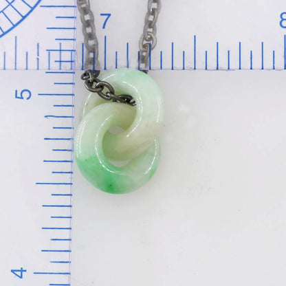 Green Jadeite Jade Interlocking Double Ring Necklace on 20" Steel Chain | UPC #398771