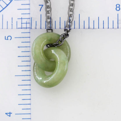 Green Jadeite Jade Interlocking Double Ring Necklace on 20" Steel Chain | UPC #398788