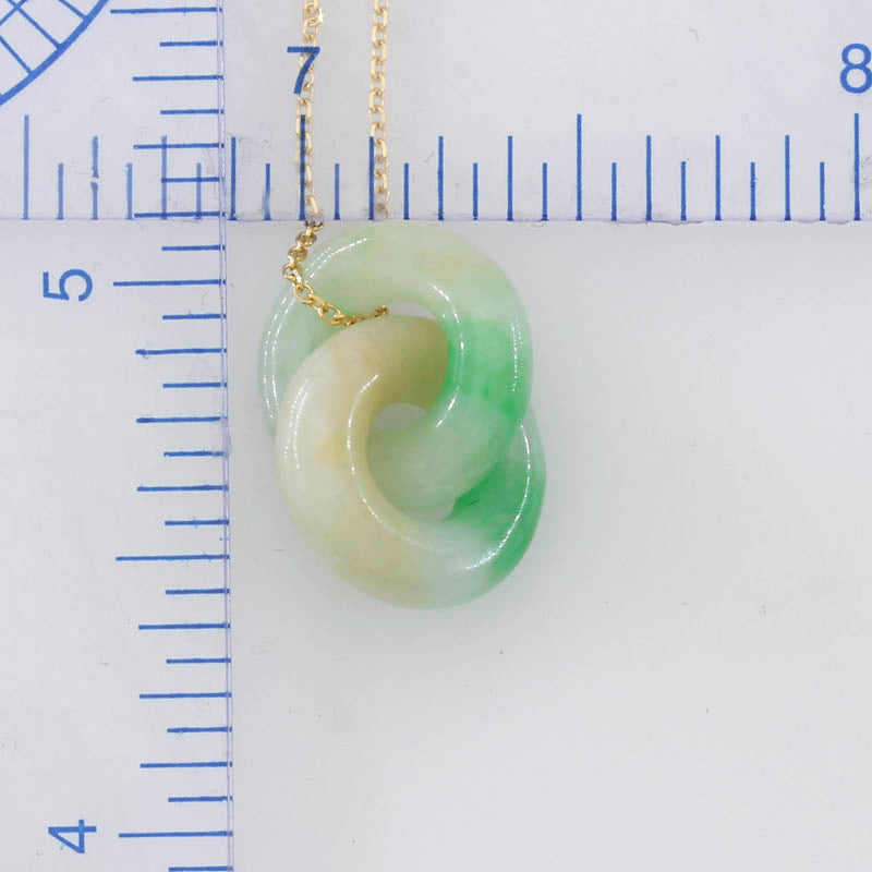 Green and White Jadeite Jade Double Interlocking Rings in 14K Yellow Gold Chain | UPC #398801