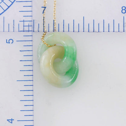 Green and White Jadeite Jade Double Interlocking Rings in 14K Yellow Gold Chain | UPC #398801