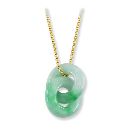 Green Jadeite Jade Interlocking Rings Pendant in 14K Yellow Gold Jewelry | UPC #392793