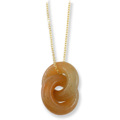 Red Jadeite Jade Double Interlocking Rings in 14K Yellow Gold Chain | UPC #398825