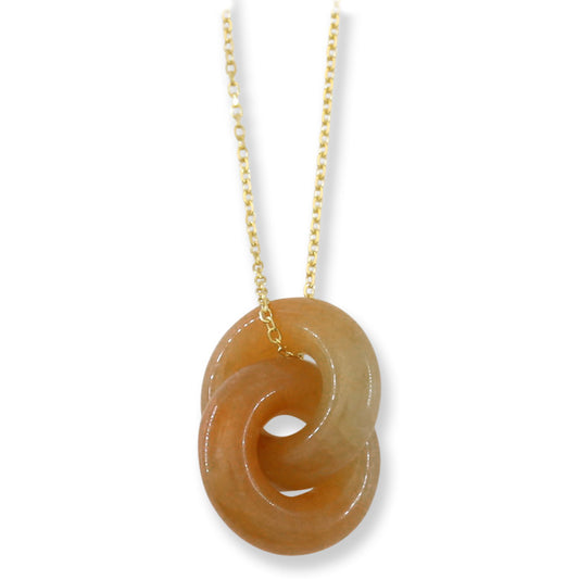 Red Jadeite Jade Double Interlocking Rings in 14K Yellow Gold Chain | UPC #398825