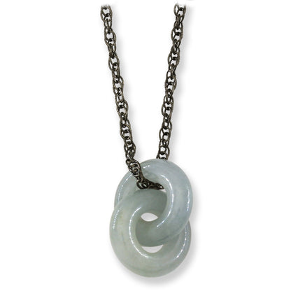 Smoky Grey Lavender Jadeite Jade Interlocking Double Ring Necklace on 20" Steel Chain | UPC #398795