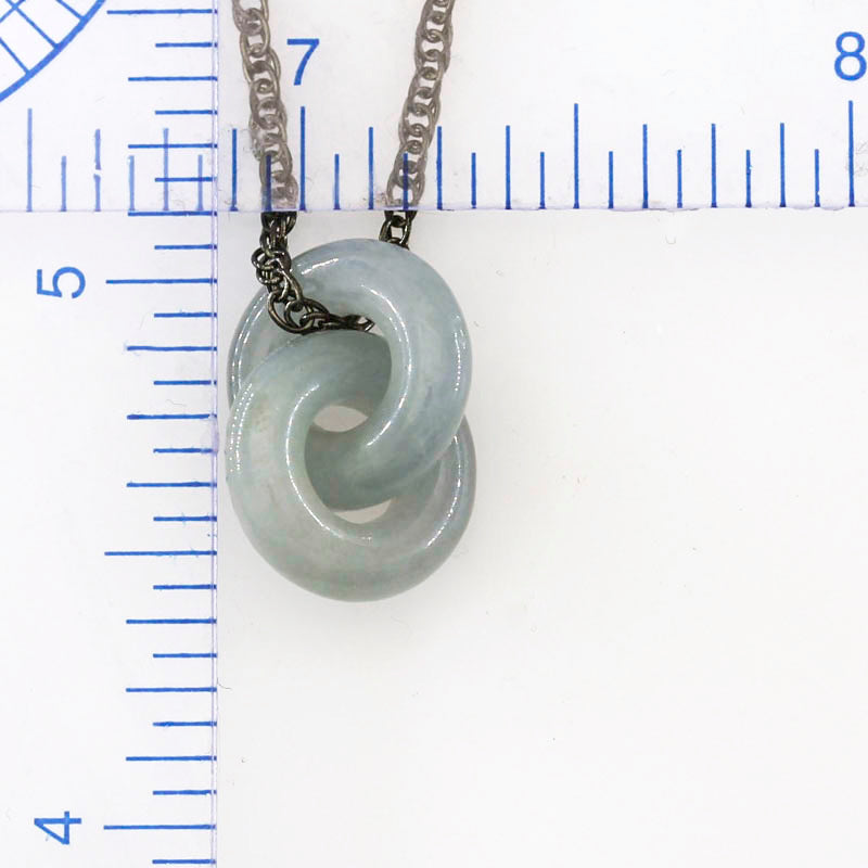 Smoky Grey Lavender Jadeite Jade Interlocking Double Ring Necklace on 20" Steel Chain | UPC #398795