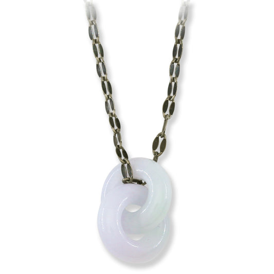Lavender Jadeite Jade Interlocking Double Ring Necklace on 20" Steel Chain | UPC #404168
