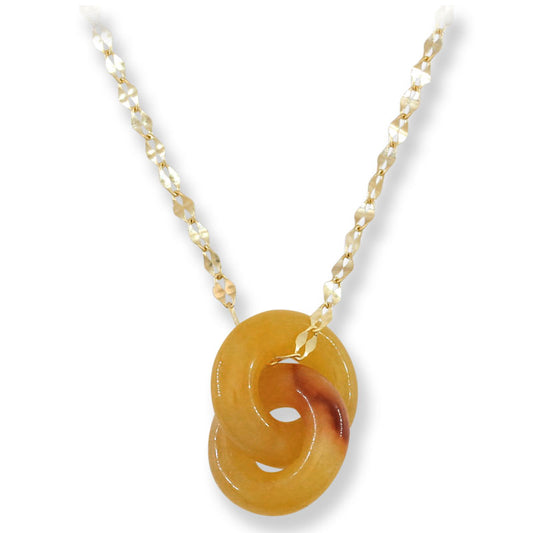 Yellow Jadeite Jade Double Interlocking Rings in 14K Yellow Gold Chain | UPC #404151