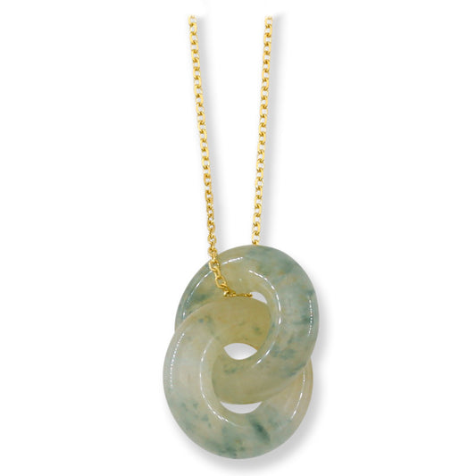Water Jadeite Jade Double Interlocking Rings in 14K Yellow Gold Chain | UPC #398832