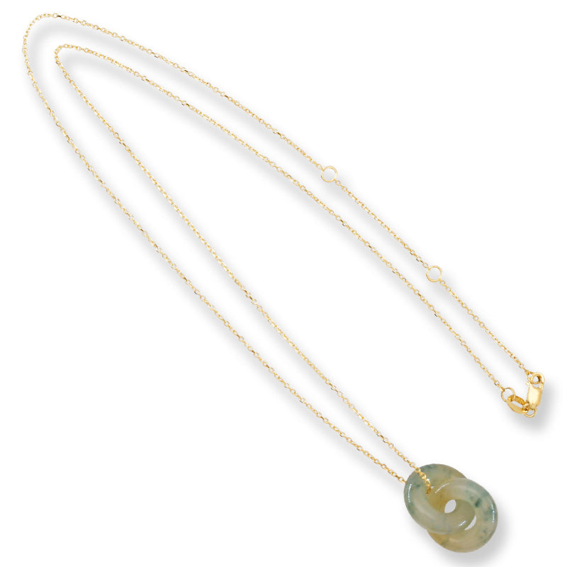 Water Jadeite Jade Double Interlocking Rings in 14K Yellow Gold Chain | UPC #398832