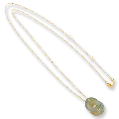 Water Jadeite Jade Double Interlocking Rings in 14K Yellow Gold Chain | UPC #398832